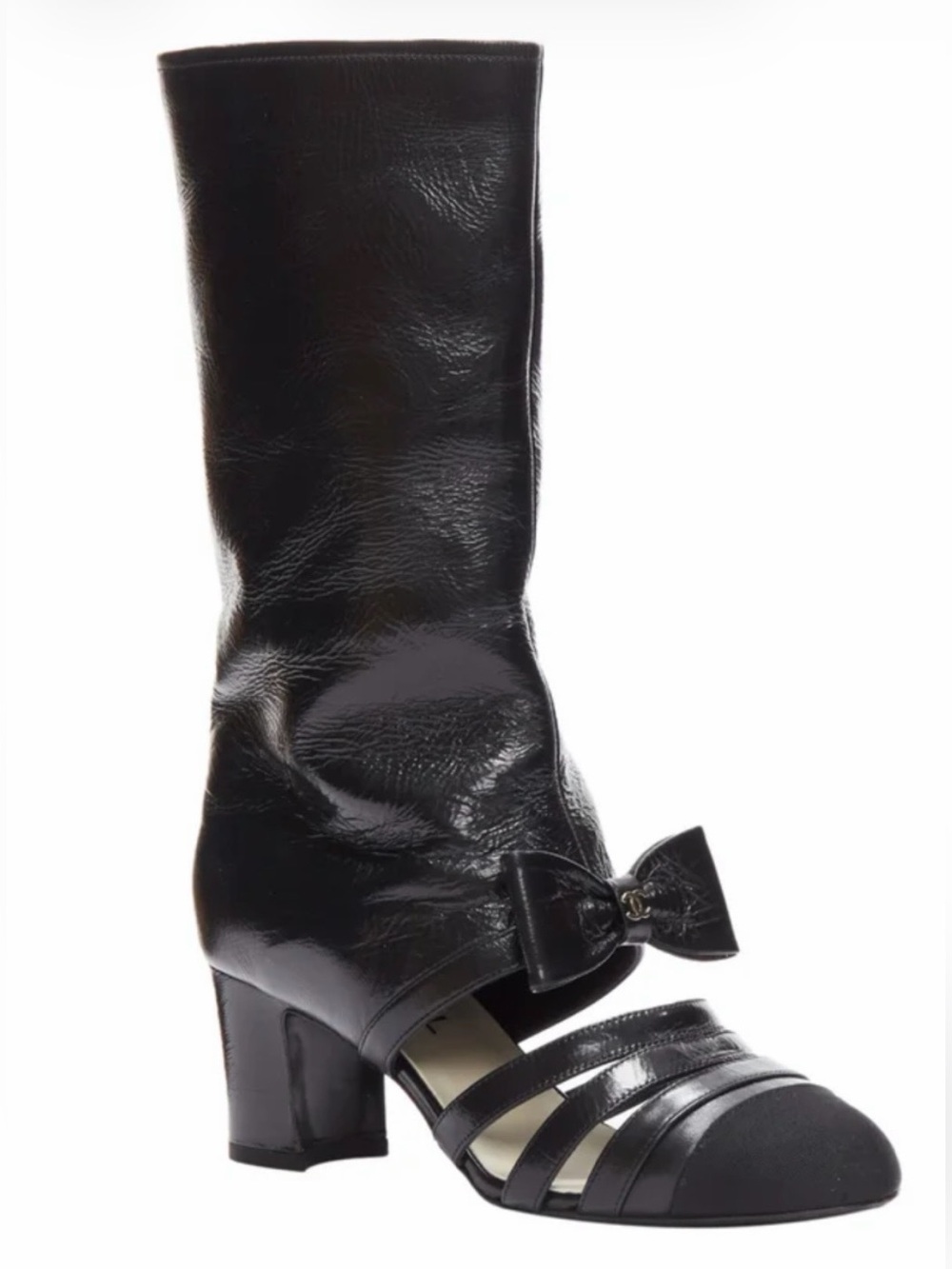 CHANEL Authentic EXTREMELY RARE RUNWAY Black Bow-Accent Heeled Boots Size 38.5